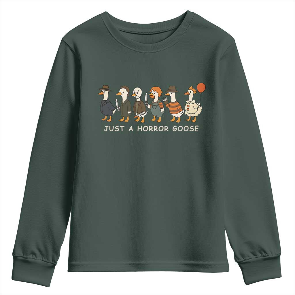 Halloween Funny Goose Costume Youth Sweatshirt Funny Spooky Season Horror Movie TS10 Dark Forest Green Print Your Wear