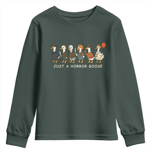 Halloween Funny Goose Costume Youth Sweatshirt Funny Spooky Season Horror Movie TS10 Dark Forest Green Print Your Wear