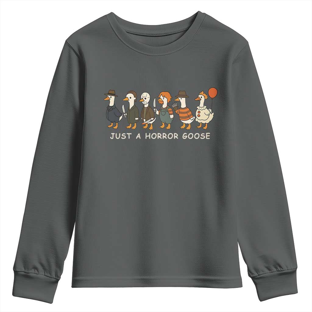 Halloween Funny Goose Costume Youth Sweatshirt Funny Spooky Season Horror Movie TS10 Dark Heather Print Your Wear