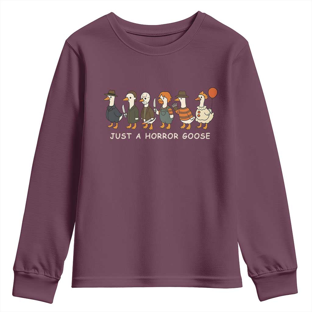 Halloween Funny Goose Costume Youth Sweatshirt Funny Spooky Season Horror Movie TS10 Maroon Print Your Wear