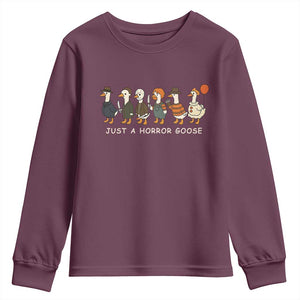 Halloween Funny Goose Costume Youth Sweatshirt Funny Spooky Season Horror Movie TS10 Maroon Print Your Wear