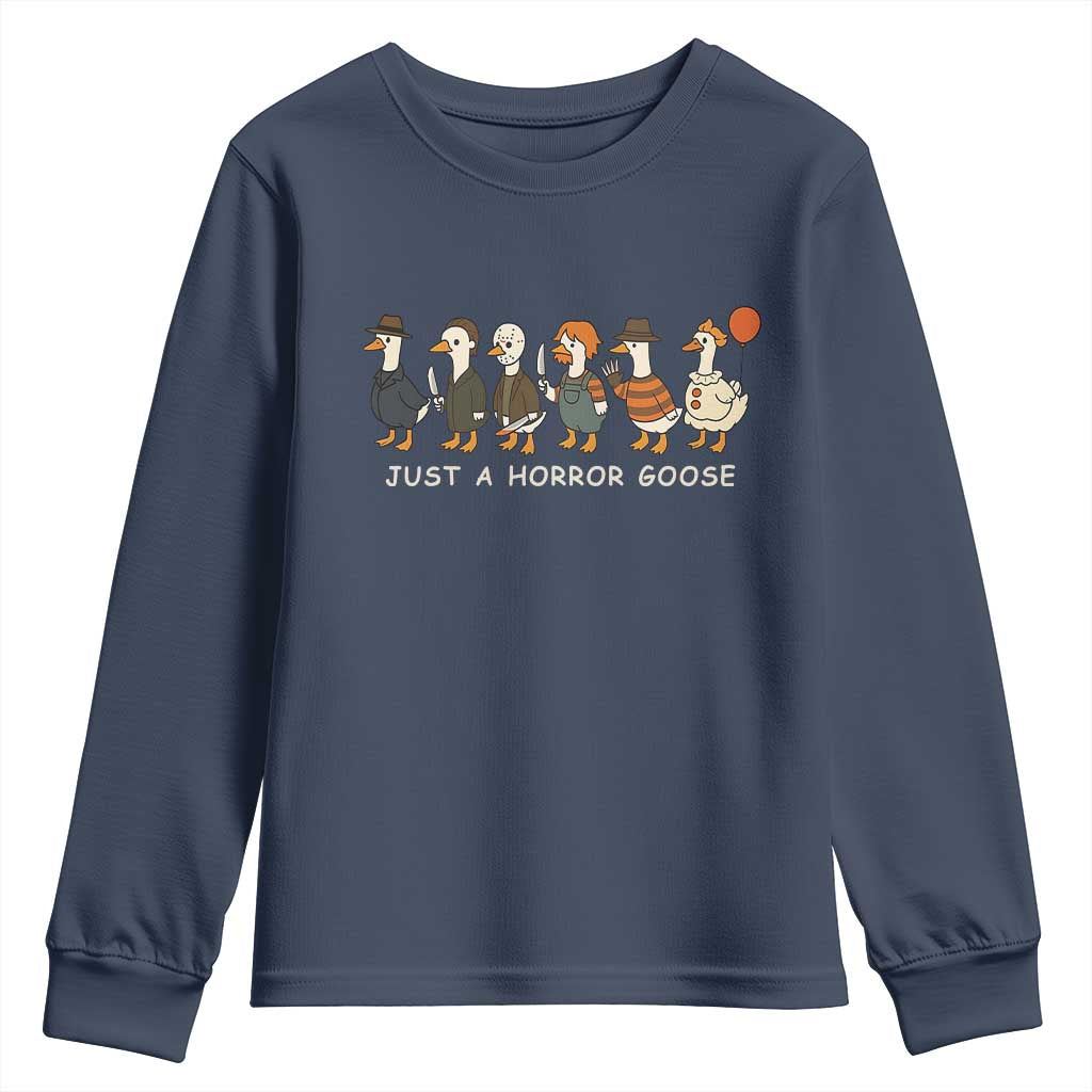Halloween Funny Goose Costume Youth Sweatshirt Funny Spooky Season Horror Movie TS10 Navy Print Your Wear