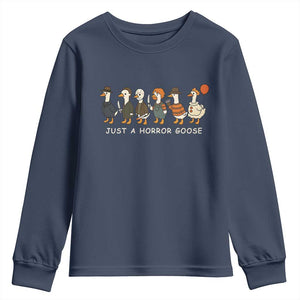 Halloween Funny Goose Costume Youth Sweatshirt Funny Spooky Season Horror Movie TS10 Navy Print Your Wear