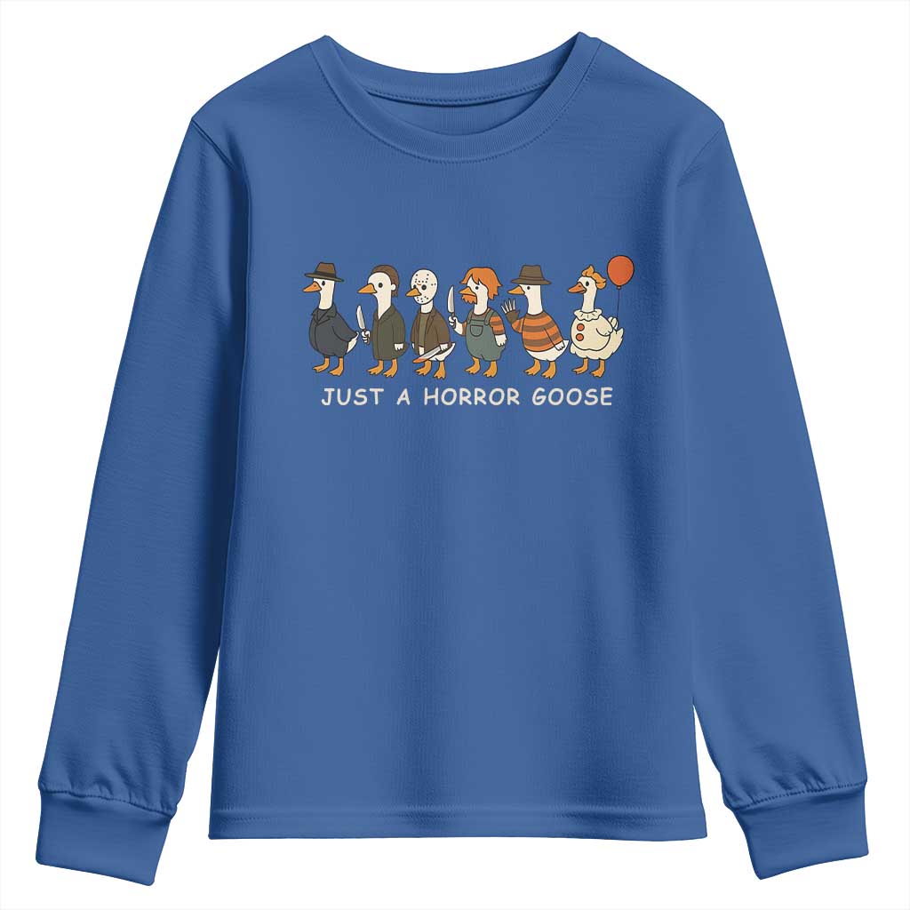 Halloween Funny Goose Costume Youth Sweatshirt Funny Spooky Season Horror Movie TS10 Royal Blue Print Your Wear