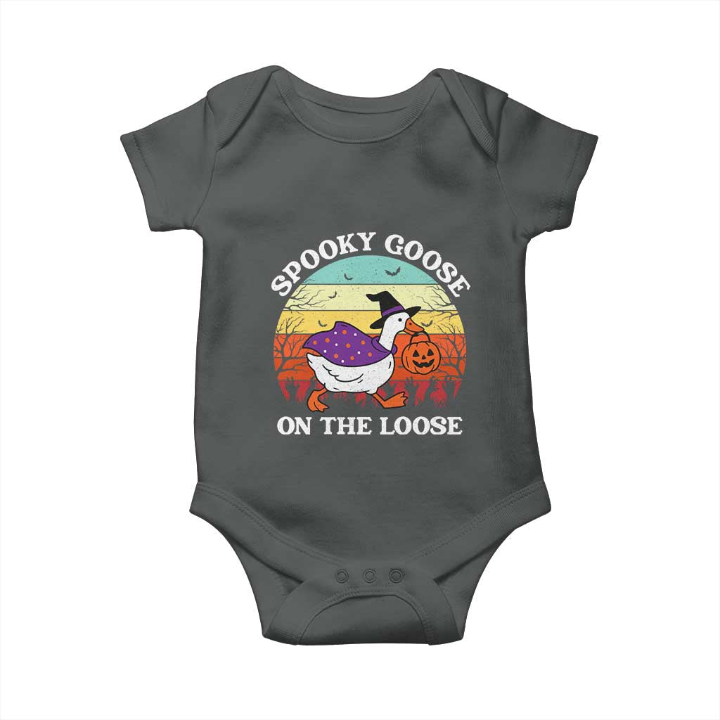 Witchy Silly Goose Baby Onesie Retro Girly Halloween Spooky Goose Lover TS10 Dark Heather Print Your Wear