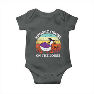 Witchy Silly Goose Baby Onesie Retro Girly Halloween Spooky Goose Lover TS10 Dark Heather Print Your Wear