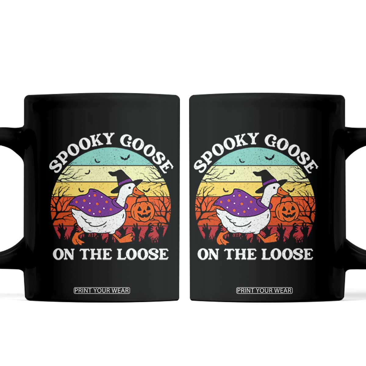 Witchy Silly Goose Coffee Mug Retro Girly Halloween Spooky Goose Lover TS10 Black Print Your Wear