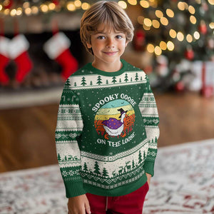 Witchy Silly Goose Ugly Christmas Sweater Retro Girly Halloween Spooky Goose Lover TS10 Forest Green Beige Print Your Wear