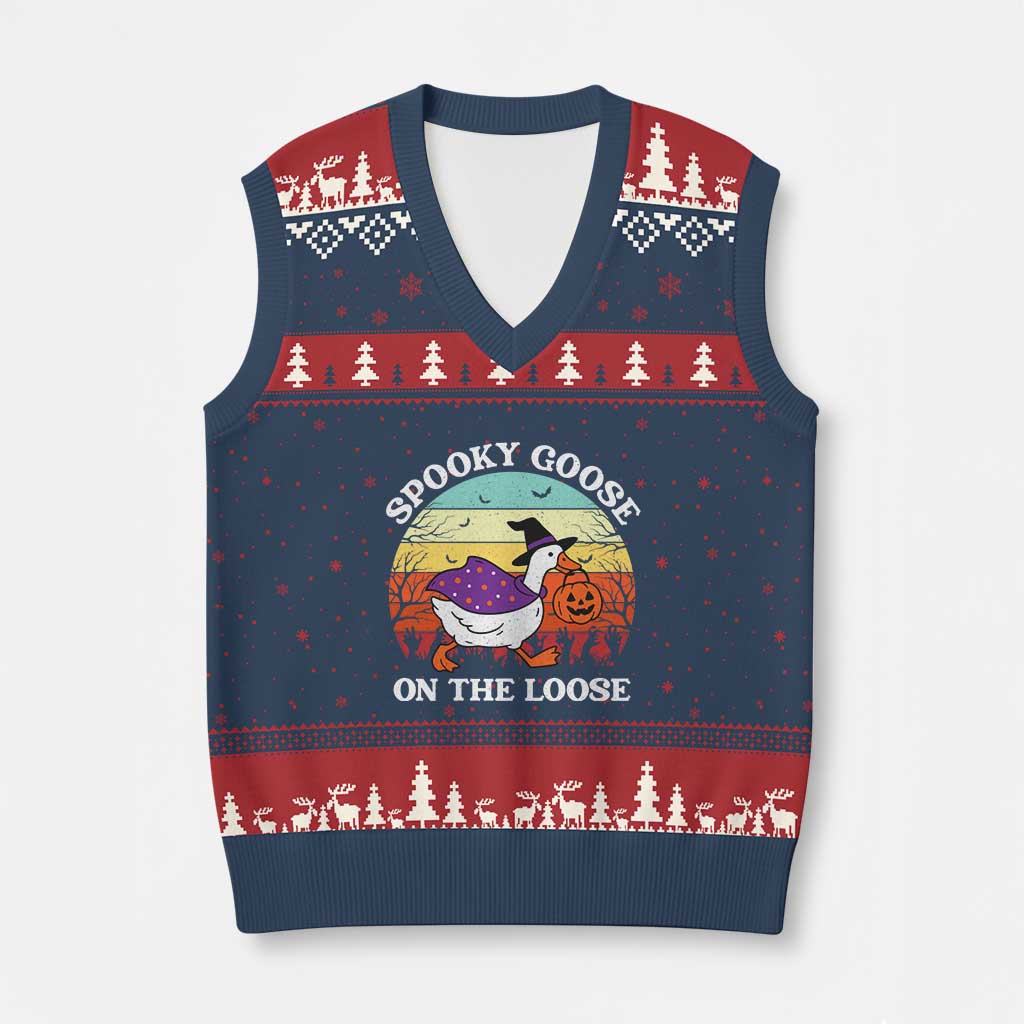 Witchy Silly Goose V-Neck Knit Sweater Vest Retro Girly Halloween Spooky Goose Lover TS10 Navy Red Print Your Wear