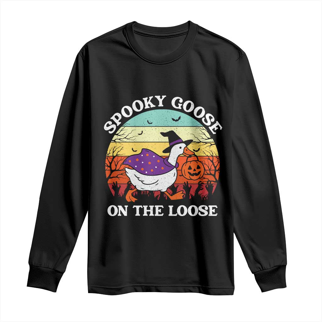 Witchy Silly Goose Long Sleeve Shirt Retro Girly Halloween Spooky Goose Lover TS10 Black Print Your Wear