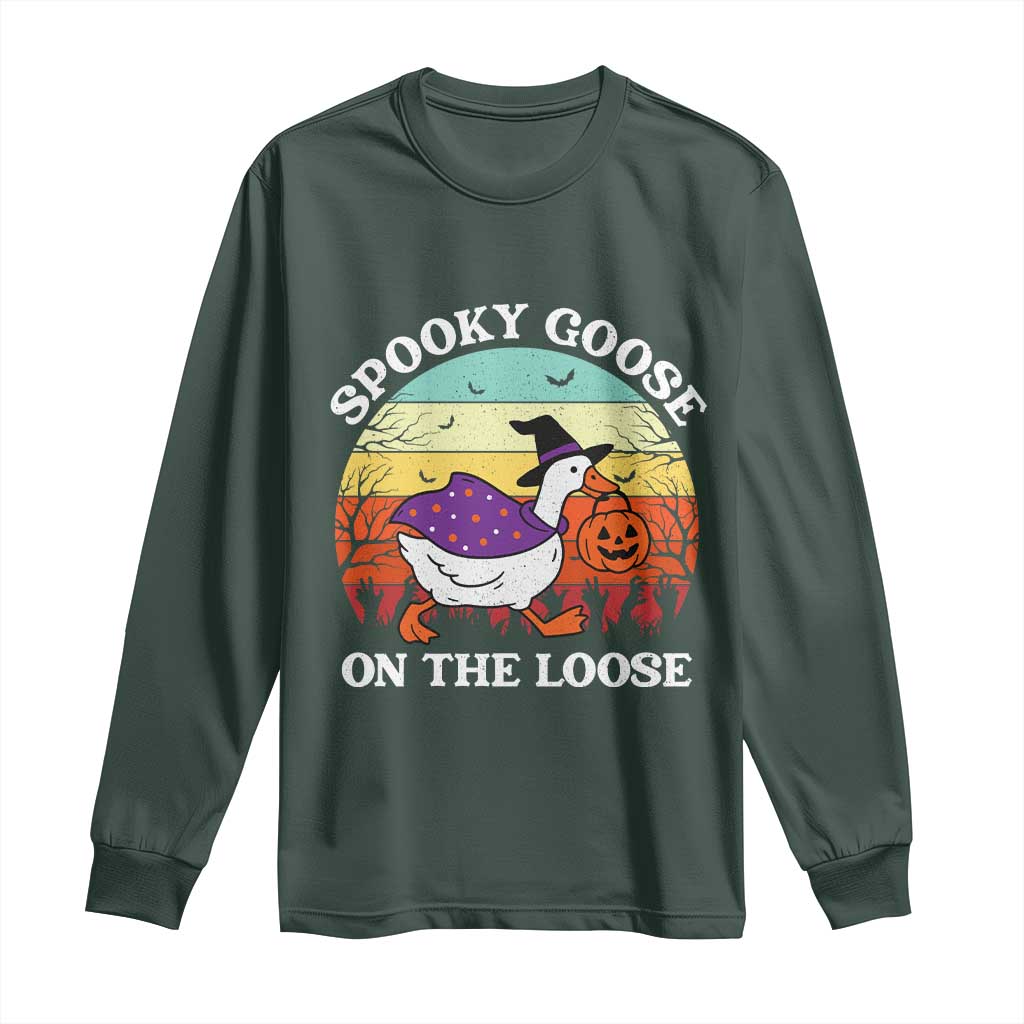 Witchy Silly Goose Long Sleeve Shirt Retro Girly Halloween Spooky Goose Lover TS10 Dark Forest Green Print Your Wear