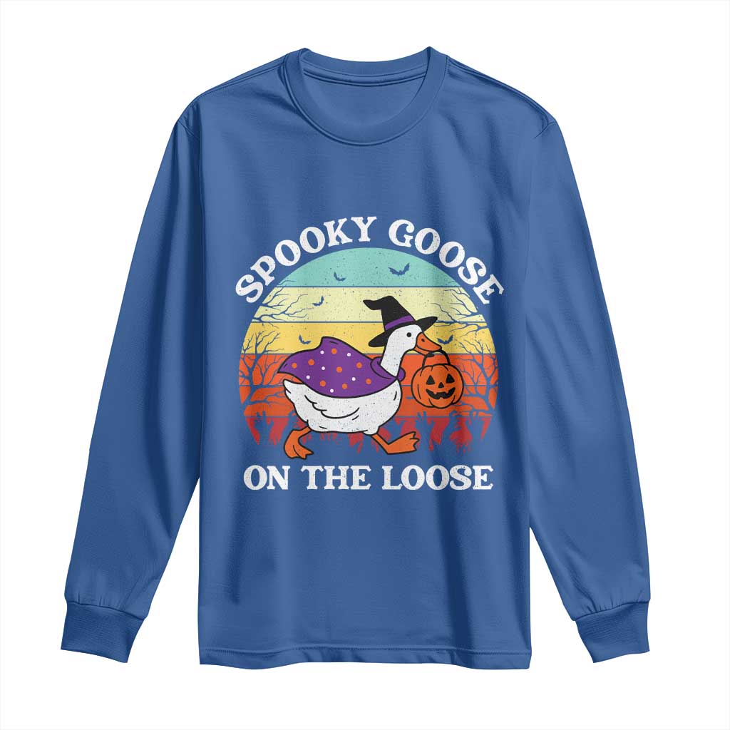 Witchy Silly Goose Long Sleeve Shirt Retro Girly Halloween Spooky Goose Lover TS10 Royal Blue Print Your Wear