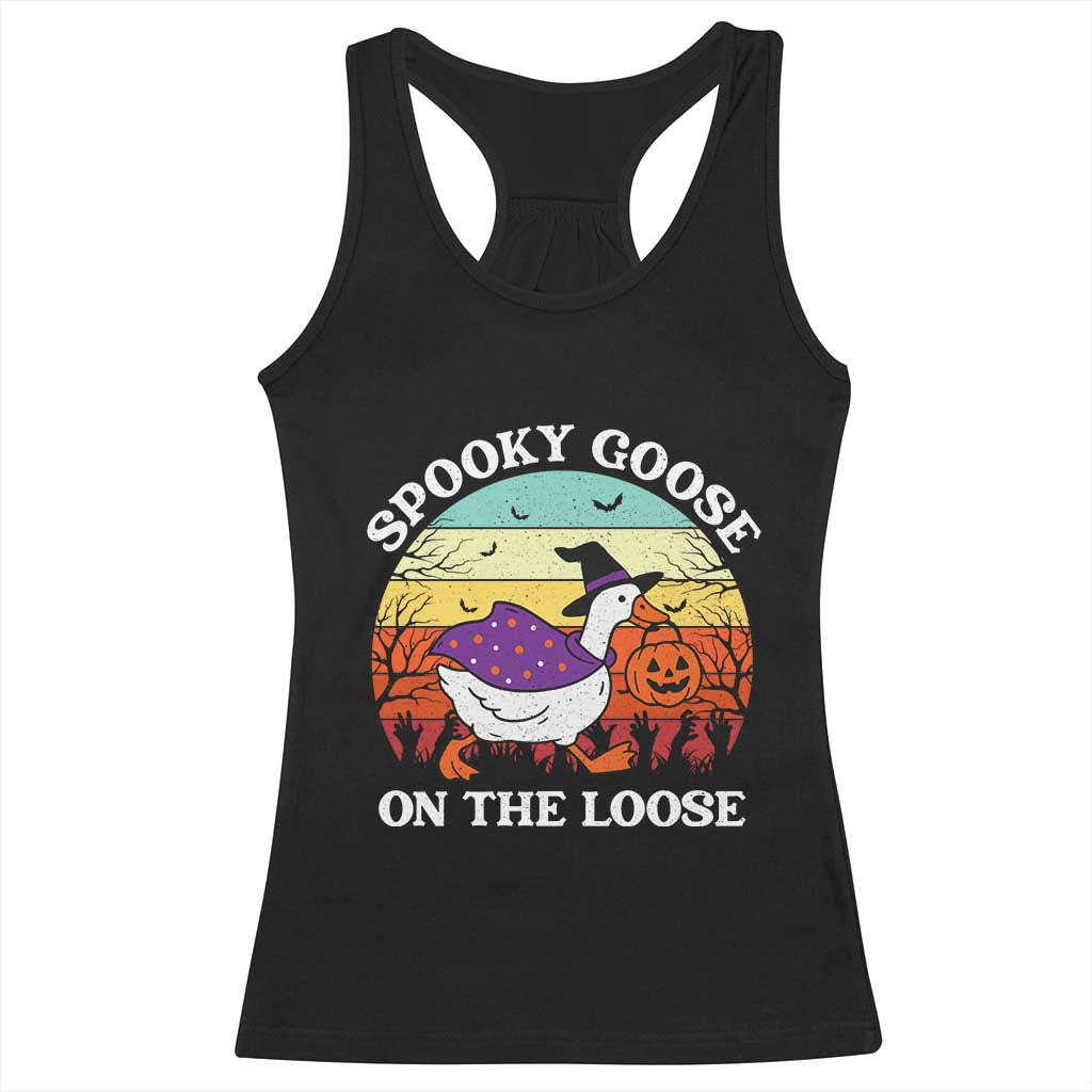 Witchy Silly Goose Racerback Tank Top Retro Girly Halloween Spooky Goose Lover TS10 Black Print Your Wear