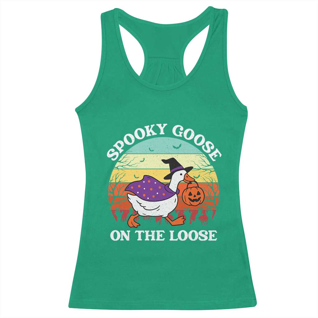 Witchy Silly Goose Racerback Tank Top Retro Girly Halloween Spooky Goose Lover TS10 Irish Green Print Your Wear
