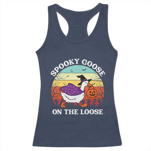Witchy Silly Goose Racerback Tank Top Retro Girly Halloween Spooky Goose Lover TS10 Navy Print Your Wear