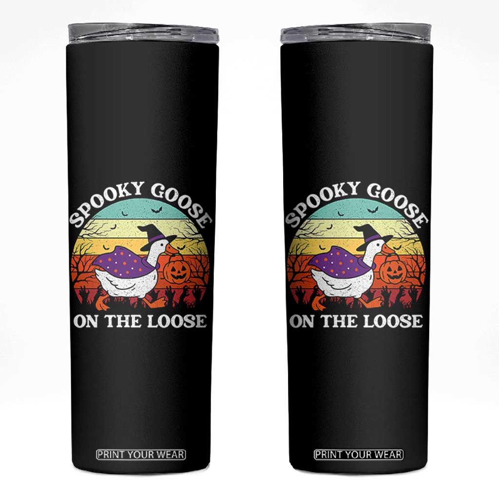 Witchy Silly Goose Skinny Tumbler Retro Girly Halloween Spooky Goose Lover TS10 Black Print Your Wear