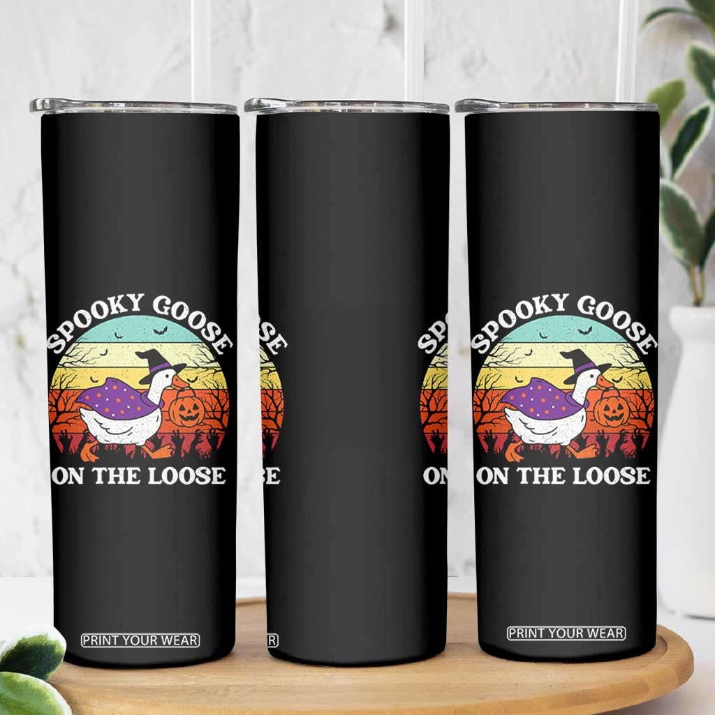 Witchy Silly Goose Skinny Tumbler Retro Girly Halloween Spooky Goose Lover TS10 Print Your Wear