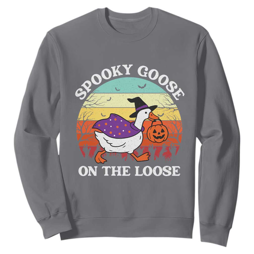 Witchy Silly Goose Sweatshirt Retro Girly Halloween Spooky Goose Lover TS10 Charcoal Print Your Wear