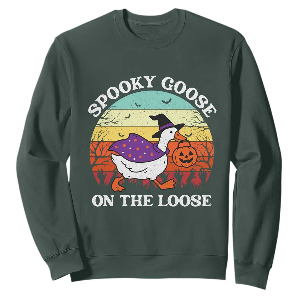 Witchy Silly Goose Sweatshirt Retro Girly Halloween Spooky Goose Lover TS10 Dark Forest Green Print Your Wear