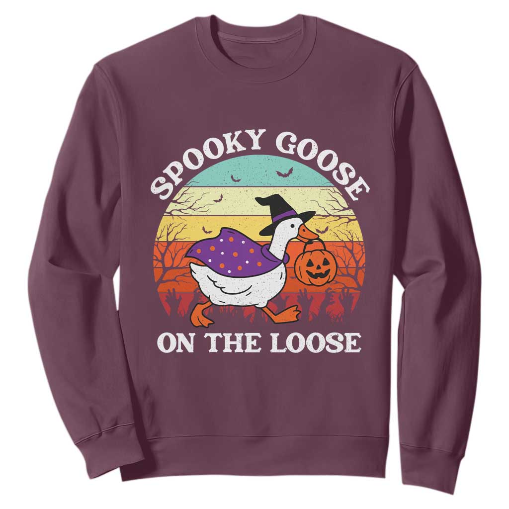 Witchy Silly Goose Sweatshirt Retro Girly Halloween Spooky Goose Lover TS10 Maroon Print Your Wear