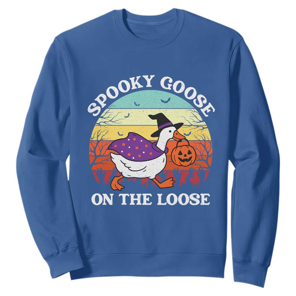 Witchy Silly Goose Sweatshirt Retro Girly Halloween Spooky Goose Lover TS10 Royal Blue Print Your Wear