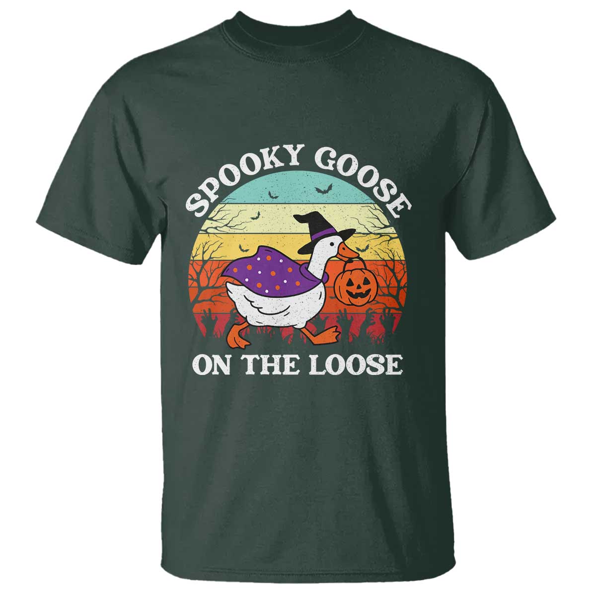 Witchy Silly Goose T Shirt Retro Girly Halloween Spooky Goose Lover TS10 Dark Forest Green Print Your Wear