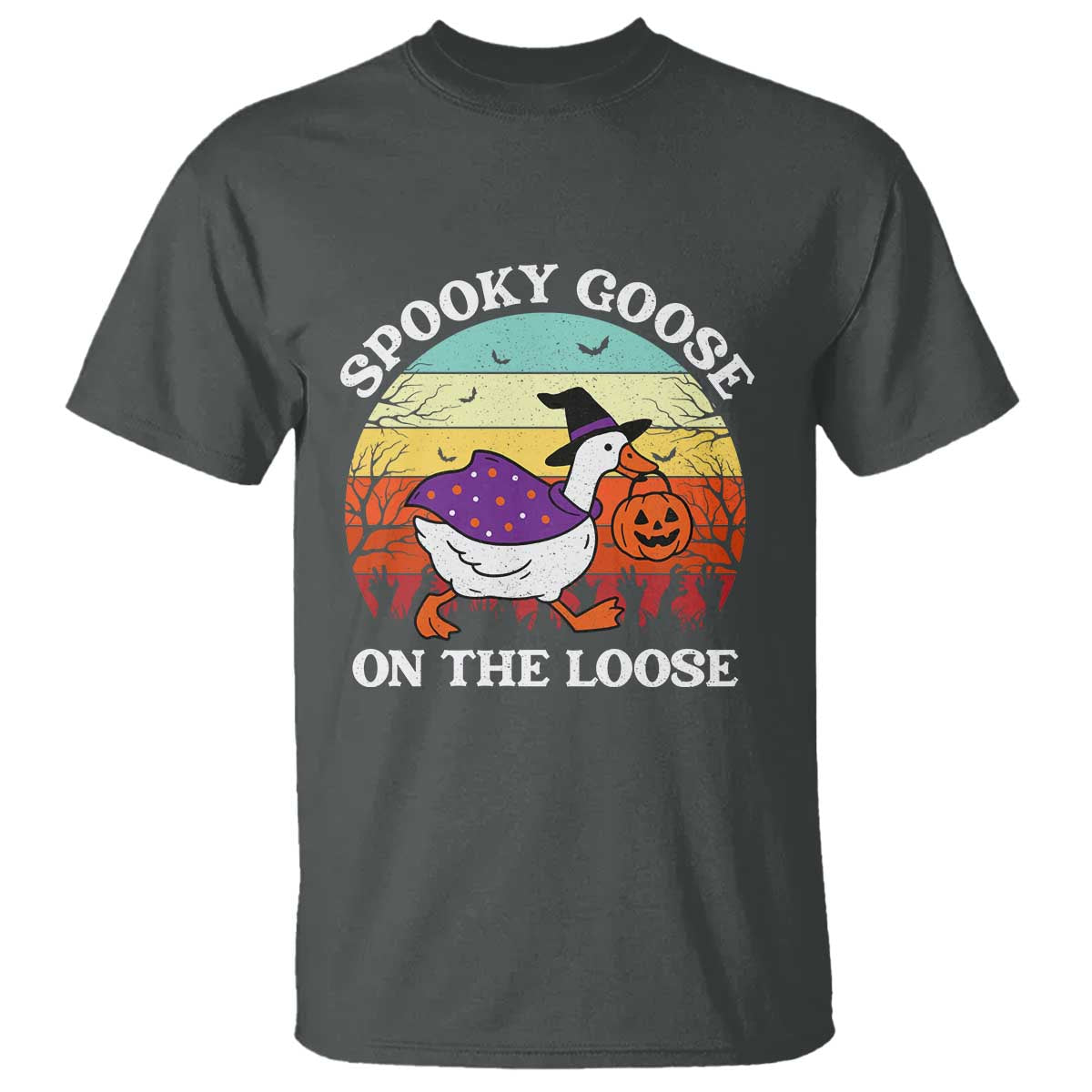 Witchy Silly Goose T Shirt Retro Girly Halloween Spooky Goose Lover TS10 Dark Heather Print Your Wear