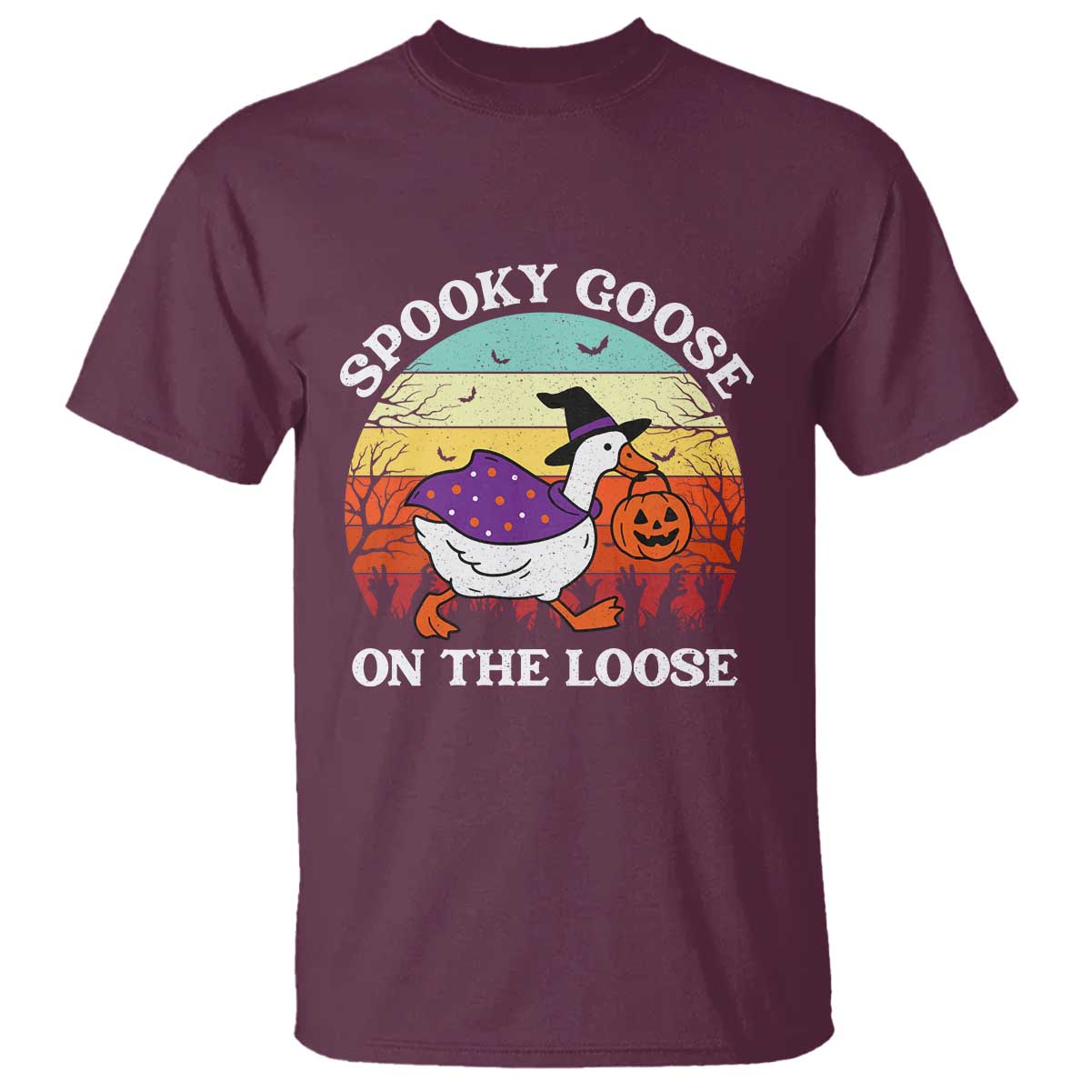 Witchy Silly Goose T Shirt Retro Girly Halloween Spooky Goose Lover TS10 Maroon Print Your Wear