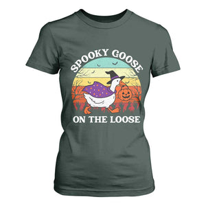 Witchy Silly Goose T Shirt For Women Retro Girly Halloween Spooky Goose Lover TS10 Dark Forest Green Print Your Wear