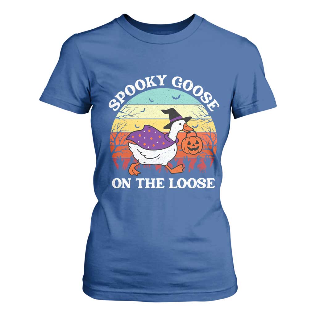 Witchy Silly Goose T Shirt For Women Retro Girly Halloween Spooky Goose Lover TS10 Royal Blue Print Your Wear