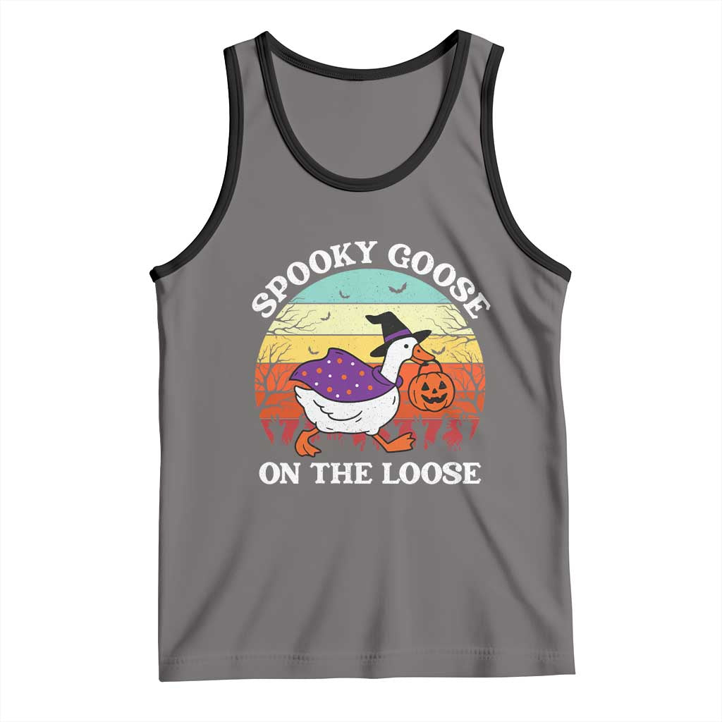 Witchy Silly Goose Tank Top Retro Girly Halloween Spooky Goose Lover TS10 Deep Heather Black Print Your Wear