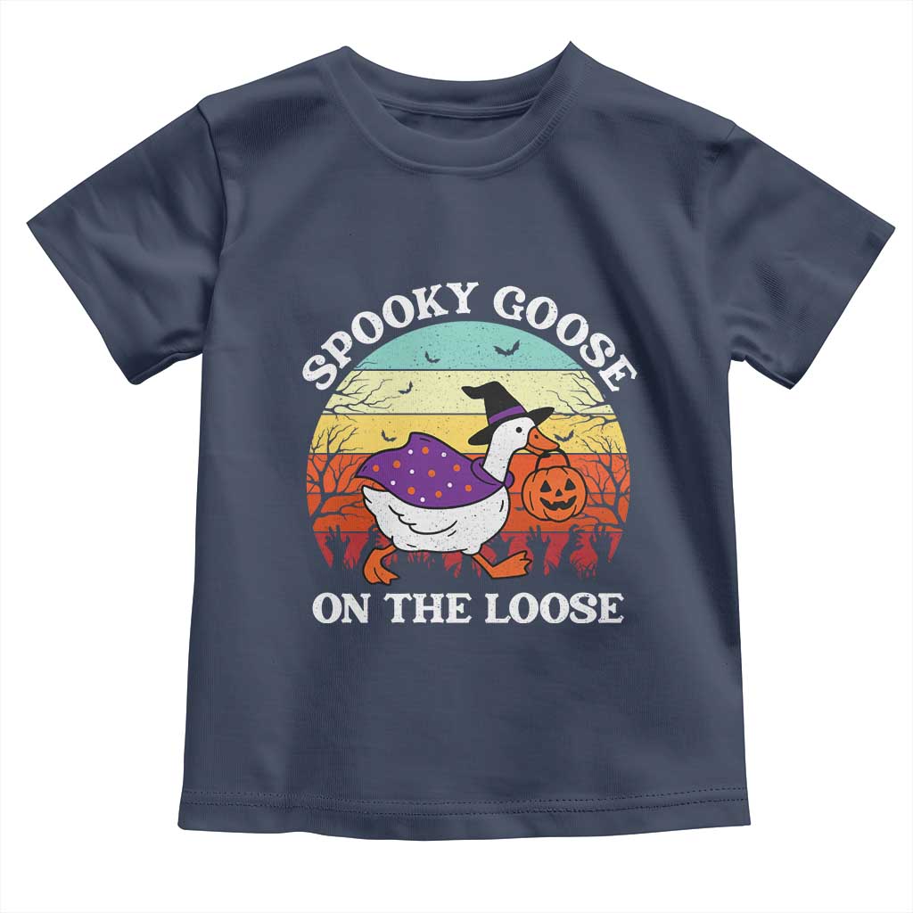 Witchy Silly Goose Toddler T Shirt Retro Girly Halloween Spooky Goose Lover TS10 Navy Print Your Wear