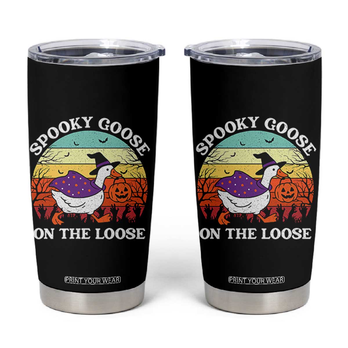 Witchy Silly Goose Tumbler Cup Retro Girly Halloween Spooky Goose Lover TS10 Black Print Your Wear