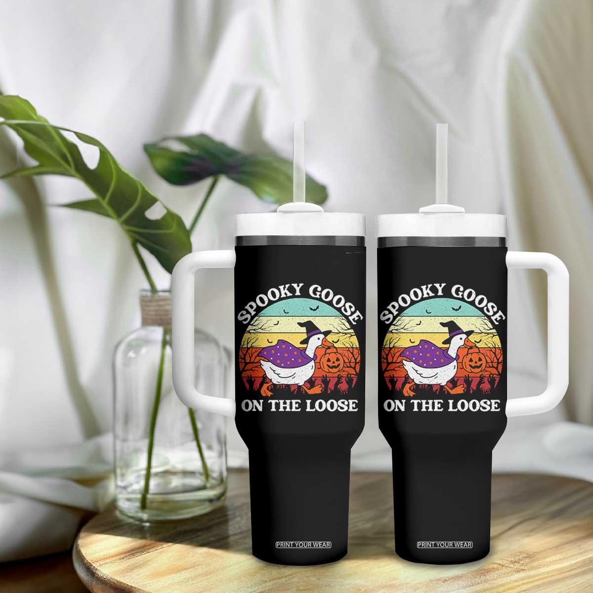 Witchy Silly Goose Tumbler With Handle Retro Girly Halloween Spooky Goose Lover TS10 Print Your Wear