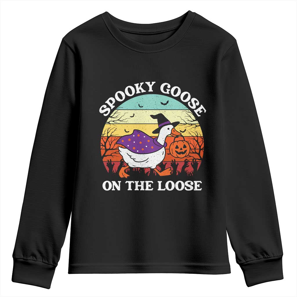 Witchy Silly Goose Youth Sweatshirt Retro Girly Halloween Spooky Goose Lover TS10 Black Print Your Wear