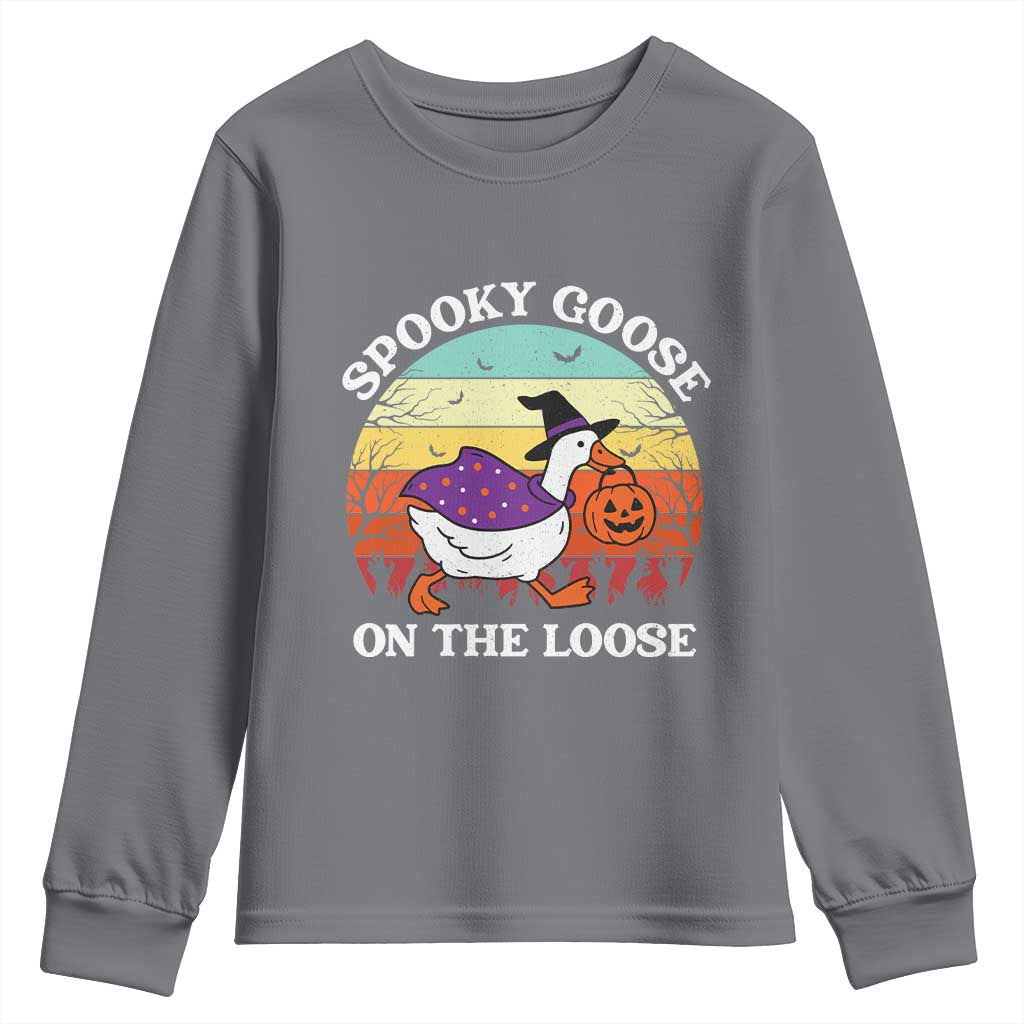 Witchy Silly Goose Youth Sweatshirt Retro Girly Halloween Spooky Goose Lover TS10 Charcoal Print Your Wear