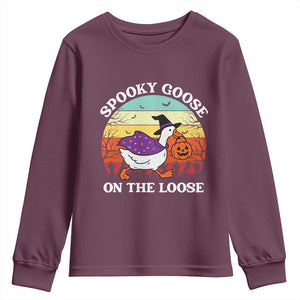 Witchy Silly Goose Youth Sweatshirt Retro Girly Halloween Spooky Goose Lover TS10 Maroon Print Your Wear