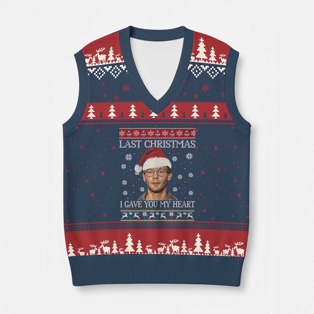 Xmas Jeffrey Dahmer V-Neck Knit Sweater Vest True Crime I Gave You My Heart Xmas TS10 Navy Red Print Your Wear