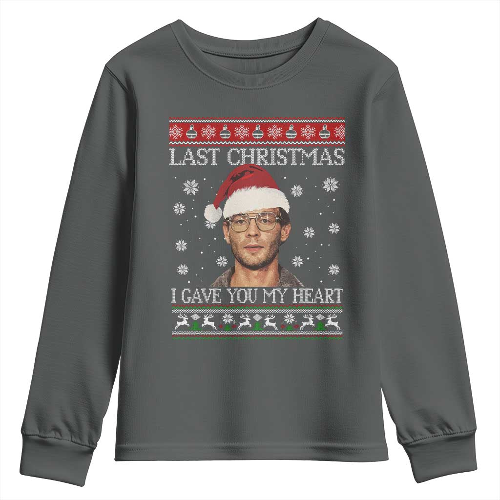 Christmas Jeffrey Dahmer Youth Sweatshirt True Crime I Gave You My Heart Christmas TS10 Dark Heather Print Your Wear