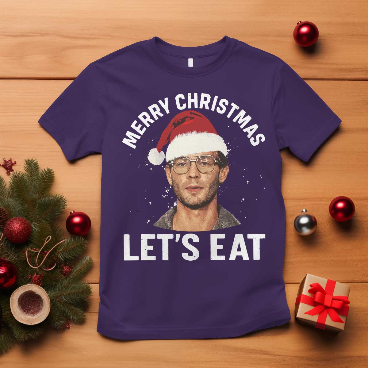 True Crime Ugly Christmas T Shirt Funny Jeffrey Dahmer Merry Xmas Lets Eat TS10 Purple Print Your Wear