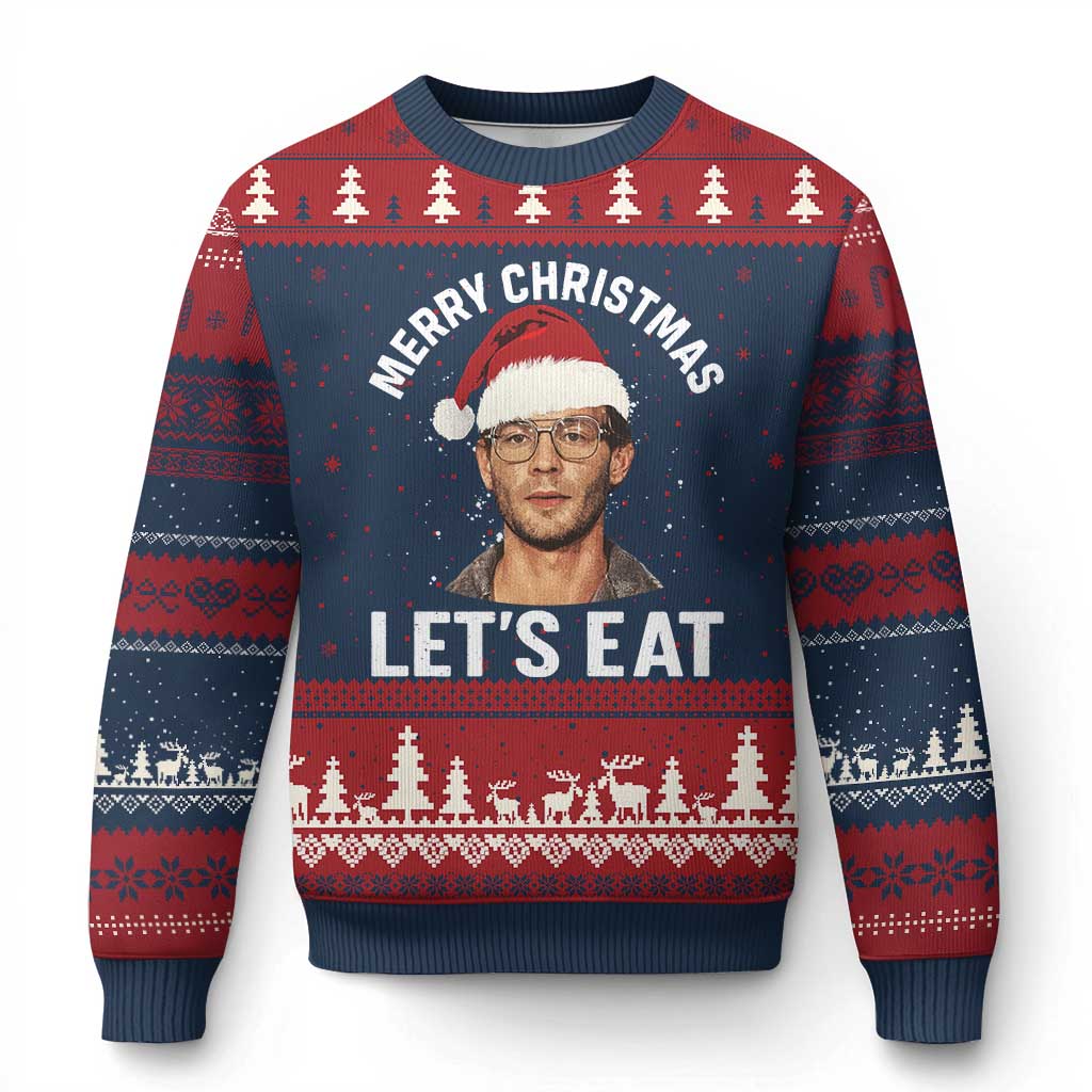 True Crime Ugly Xmas Ugly Christmas Sweater Funny Jeffrey Dahmer Merry Xmas Lets Eat TS10 Navy Red Print Your Wear