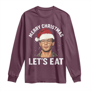 True Crime Ugly Christmas Long Sleeve Shirt Funny Jeffrey Dahmer Merry Xmas Lets Eat TS10 Maroon Print Your Wear