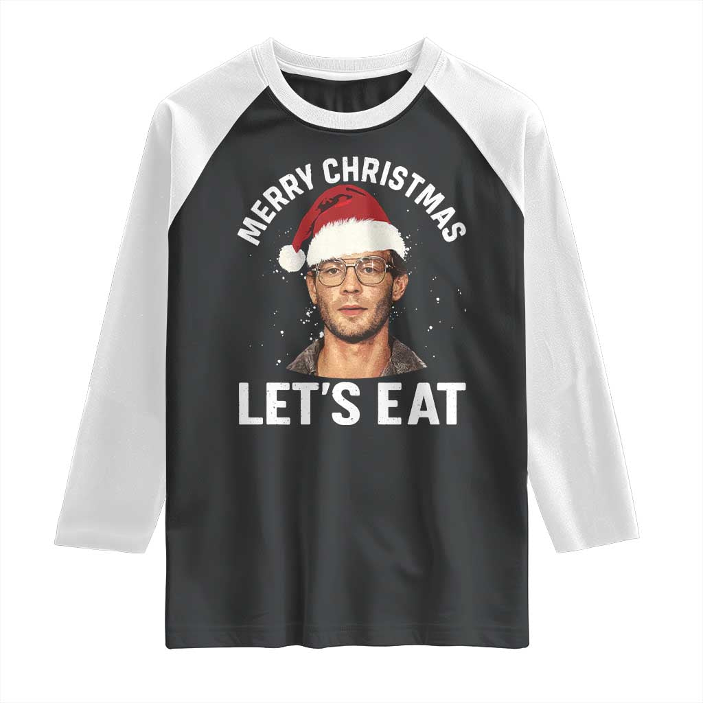 True Crime Ugly Christmas Raglan Shirt Funny Jeffrey Dahmer Merry Xmas Lets Eat TS10 Black White Print Your Wear