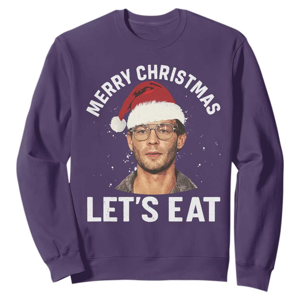 True Crime Ugly Christmas Sweatshirt Funny Jeffrey Dahmer Merry Xmas Lets Eat TS10 Purple Print Your Wear