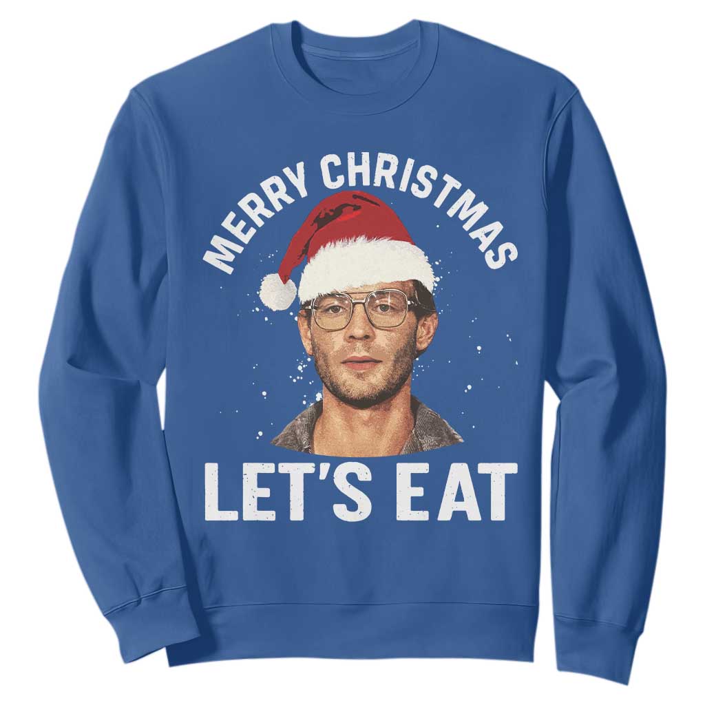 True Crime Ugly Christmas Sweatshirt Funny Jeffrey Dahmer Merry Xmas Lets Eat TS10 Royal Blue Print Your Wear