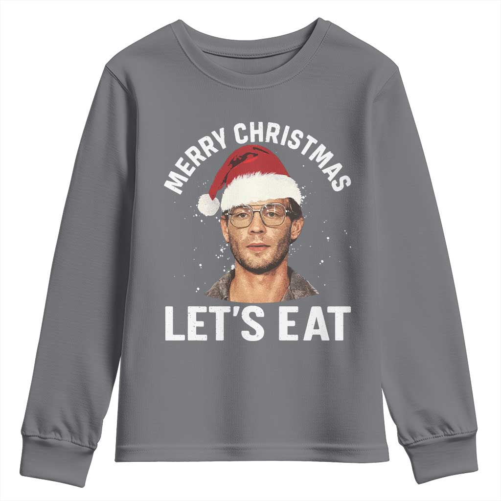 True Crime Ugly Christmas Youth Sweatshirt Funny Jeffrey Dahmer Merry Xmas Lets Eat TS10 Charcoal Print Your Wear