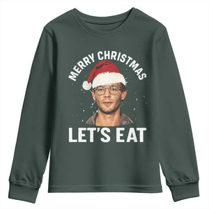 True Crime Ugly Christmas Youth Sweatshirt Funny Jeffrey Dahmer Merry Xmas Lets Eat TS10 Dark Forest Green Print Your Wear