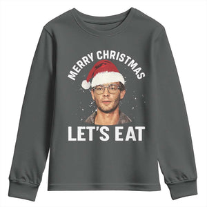 True Crime Ugly Christmas Youth Sweatshirt Funny Jeffrey Dahmer Merry Xmas Lets Eat TS10 Dark Heather Print Your Wear