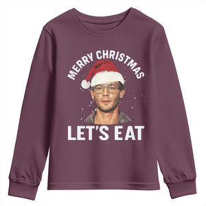 True Crime Ugly Christmas Youth Sweatshirt Funny Jeffrey Dahmer Merry Xmas Lets Eat TS10 Maroon Print Your Wear