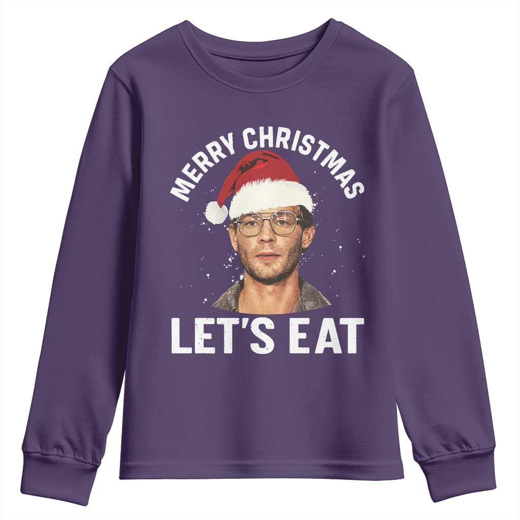 True Crime Ugly Christmas Youth Sweatshirt Funny Jeffrey Dahmer Merry Xmas Lets Eat TS10 Purple Print Your Wear